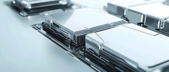Cutting Edge Futuristic Battery Modules with Optimized Thermal Management and Advanced Power Technology  Sleek and Minimalist Industrial Design