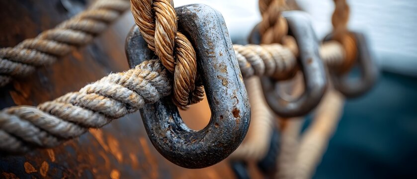 Intricate Marine Hardware Used in Square Rigging with Pulleys Blocks and Ropes