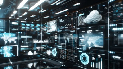 Fototapeta premium Futuristic Digital Interface with Data Visualization and Network