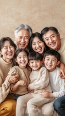Obraz premium A loving family poses together, showcasing smiles and affection in a warm, cozy atmosphere