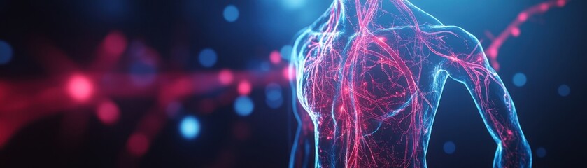 A medical hologram displaying a detailed 3D map of the circulatory system, with veins glowing softly