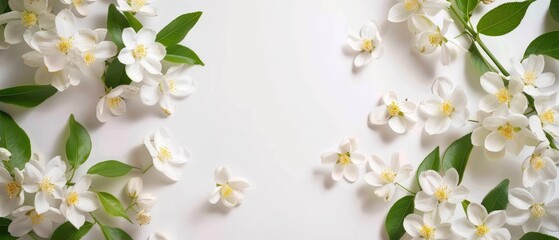 A white background with a bunch of white flowers