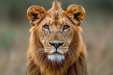 Majestic lion exudes untamed beauty and strength in renowned African savanna, showcasing a radiant...