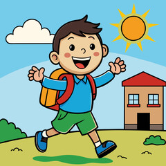 kid going back to school after summer vacation vector illustration