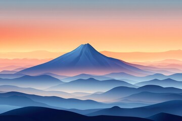 Mountain Range at Sunset with Misty Layers