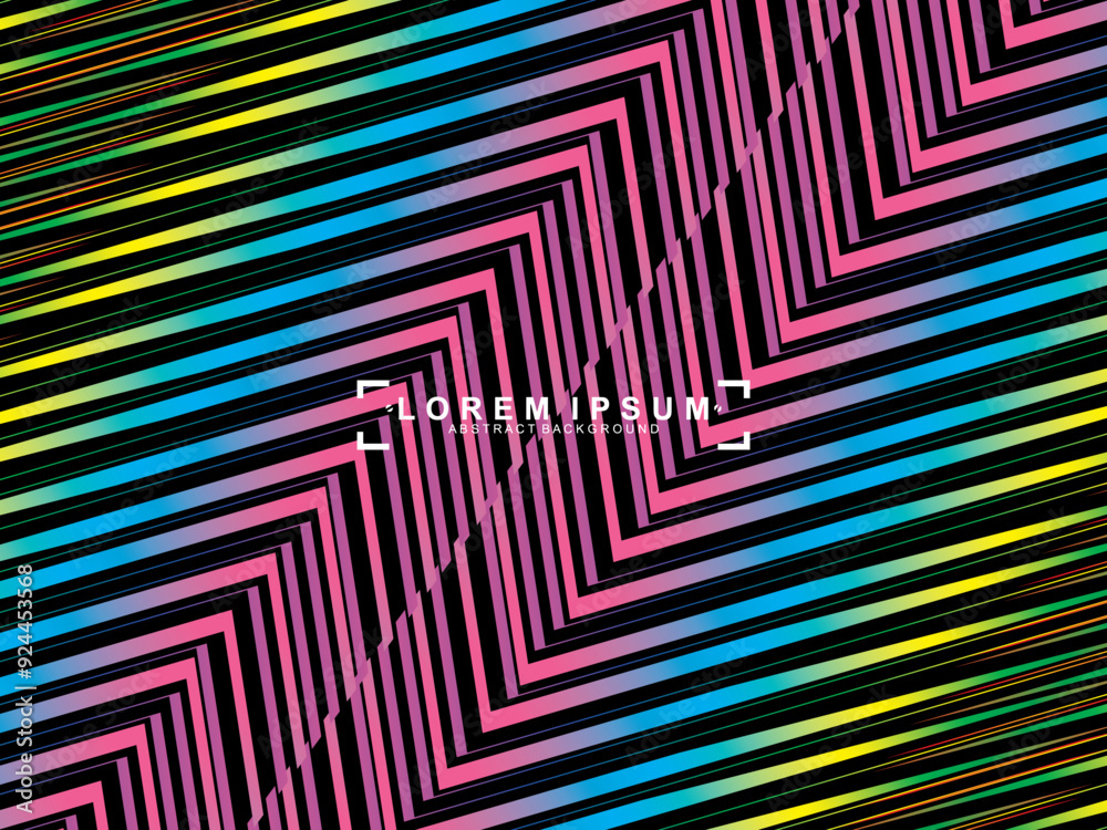 Fototapete futuristic abstract technology shining rainbow light lines with modern lines pattern black backgroun