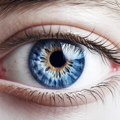 Captivating Gaze: A Striking Close-up of the Human Eye with Prominent Blue Irides on a White Background, Embracing the Concept of Vision