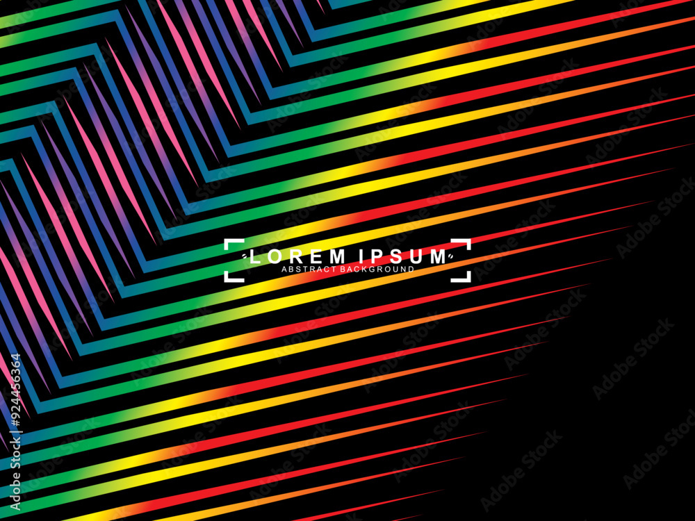 Fototapete futuristic abstract technology shining rainbow light lines with modern lines pattern black backgroun