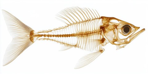 Anatomical Elegance: The Detailed Dissection of a Fish Skeleton Laid Bare on a White Background, A Study in Organic Geometry