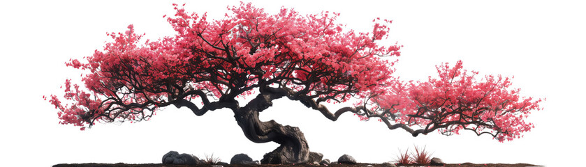 A magnificent cherry blossom tree blooms vibrantly, showcasing stunning pink flowers cascading over its branches against a serene background of nature's beauty.