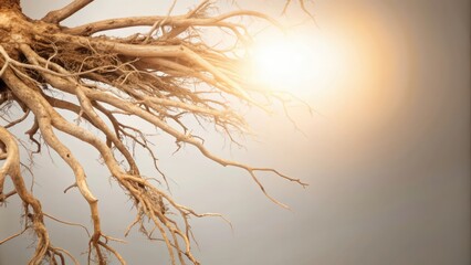 Obraz premium A Close-Up of Intertwined Tree Roots Against a Hazy Sky