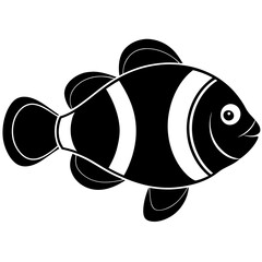 Clownfish isolated on white, Clownfish vector illustration, fish vector art, Clownfish silhouette, fish vector icon, Clownfish cartoon line art, eps