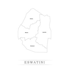 Administrative regions of ESWATINI. Province, state, division name with white map with black outline. Vector illustration	