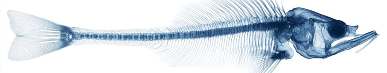 Naklejka premium Anatomical Elegance: The Detailed Dissection of a Fish Skeleton Laid Bare on a White Background, A Study in Organic Geometry