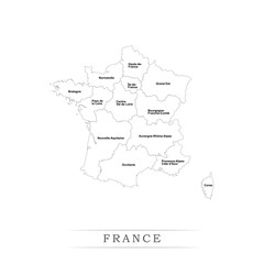 Obraz premium Administrative regions of FRANCE. Province, state, division name with white map with black outline. Vector illustration 