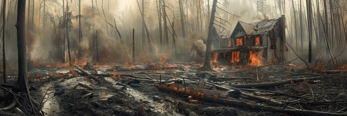 Impact of a Forest Fire on Burned Structures and Trees Devastated by Flames