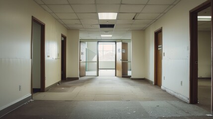 Obraz premium Empty Office Hallway: A Glimpse into a Forgotten Space