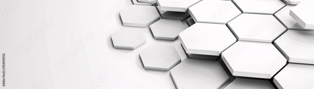 Poster a sleek 3d hexagon design with a monochromatic color scheme, providing a large copyspace area at the