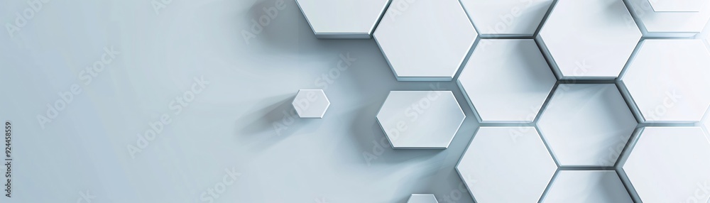 Poster a modern 3d hexagon background with a subtle gradient effect, creating depth and a designated copysp