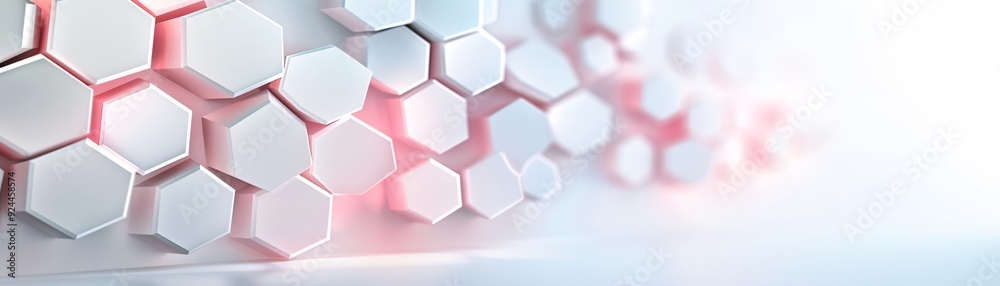 Poster a modern 3d hexagon background with a subtle gradient effect, creating depth and a designated copysp