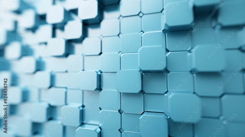 Poster a 3d background featuring an array of interlocking hexagons in various shades of blue, with a centra