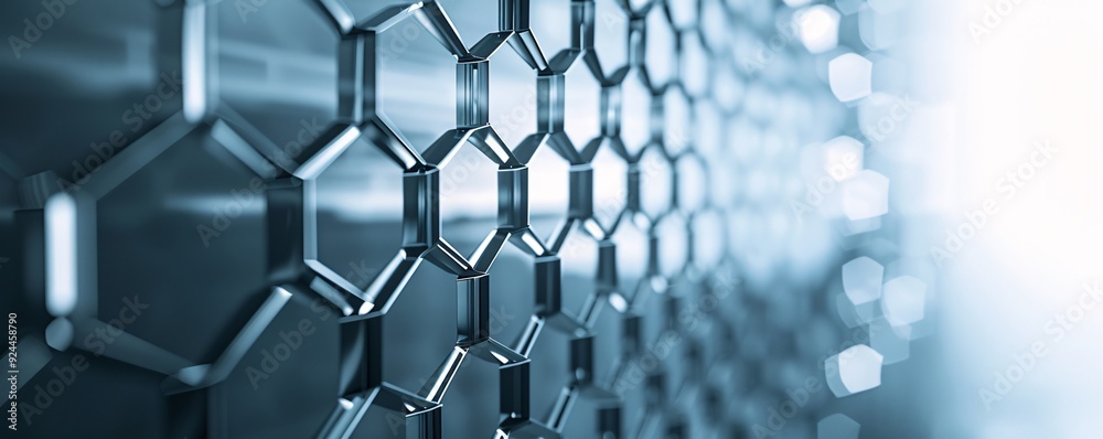 Poster a futuristic 3d background with metallic hexagons creating a honeycomb structure, providing ample co