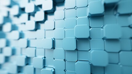 Obraz premium A 3D background featuring an array of interlocking hexagons in various shades of blue, with a central area left clear for copyspace.