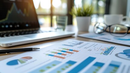 Business Data Analysis: Charts and Graphs on Desk