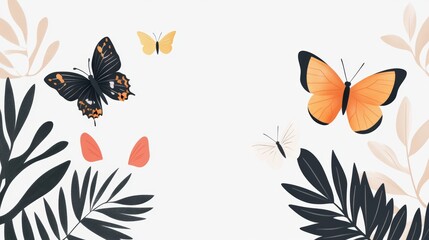 Obraz premium Nature-inspired design with leaves and butterflies