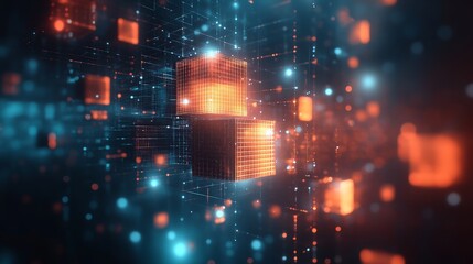 Obraz premium Digital Network Cubes in a Vibrant Abstract Composition