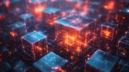Digital Network Cubes in a Vibrant Abstract Composition