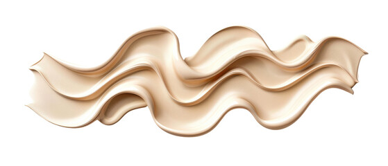 Abstract wavy beige silk fabric, isolated on white background. Elegant and luxurious decorative element for design projects and backgrounds.