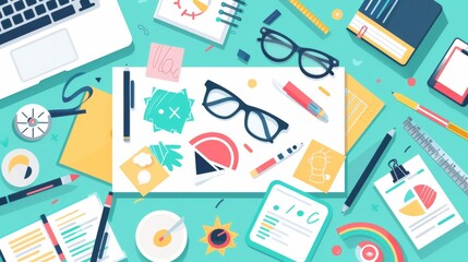 Creative Workspace: Flat Lay of Office Supplies and Design Elements