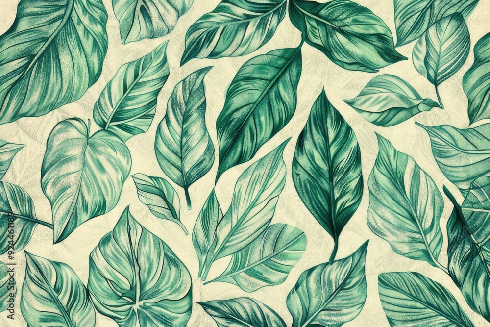 Poster A close-up shot of intertwined green leaves on a white background, ideal for use in design projects or as a decorative element
