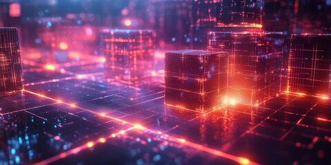 Fototapeta premium Digital Network Cubes in a Vibrant Abstract Composition