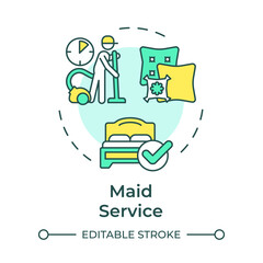 Maid service multi color concept icon. Dusting furniture, vacuuming carpets. Professional cleanup. Round shape line illustration. Abstract idea. Graphic design. Easy to use in infographic