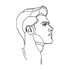 Male Head Abstract One Line Vector Drawing. Style Template with Abstract Male Face. Man Head Minimal Simple Linear Illustration for Beauty and Fashion Design