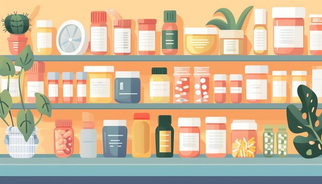 Supplement routine, weekly pill organizer, flat design illustration