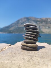 Beautiful stacked stones by the sea.