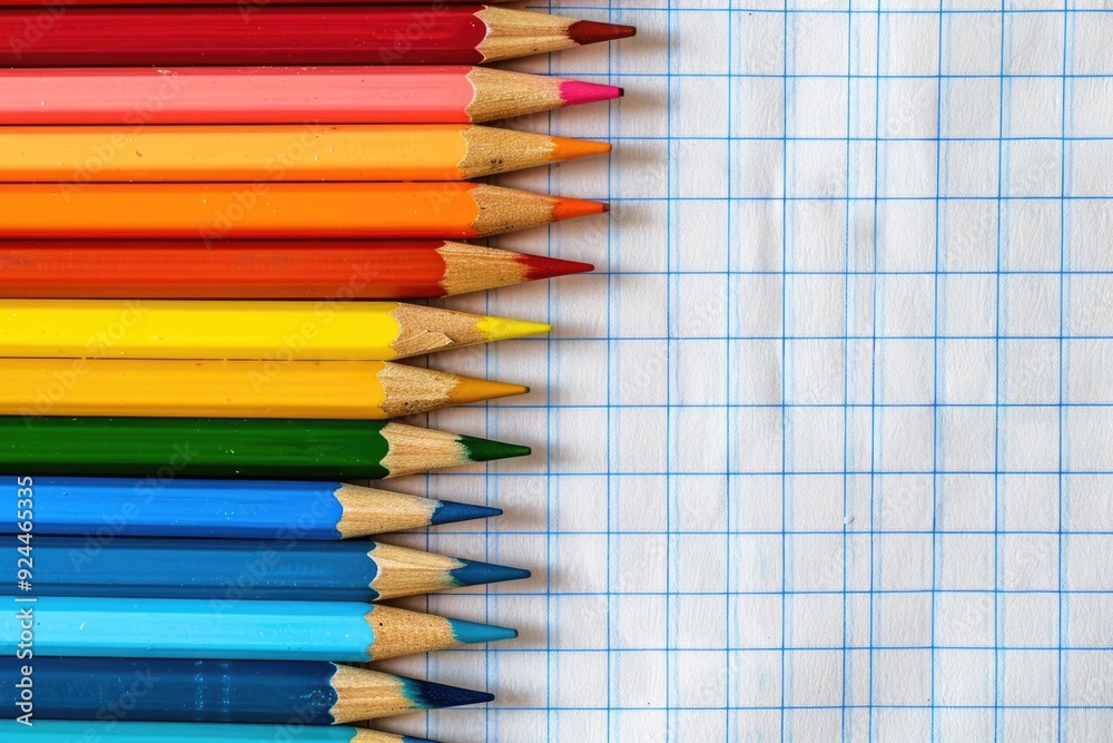 Aufkleber a group of colorful pencils arranged neatly on a sheet of paper, ready for creative use