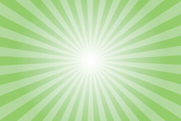 Obraz premium Green background with sun ray. Pattern of starburst. Abstract scream' green texture with light of sunburst. Radial beam of sunlight. Retro background with flash. Design of sunbeams. Vector.