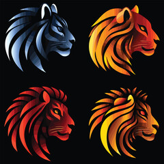 Fototapeta premium Collection of Lion Face Logo Emblems for Business Branding. Vector Illustration Design Elements. Logos, Icons, Symbols, Cartoon Style, Jungle Animal