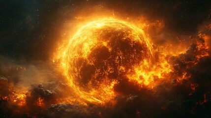 Obraz premium A Fiery Planet engulfed in Flames against a Starry Background