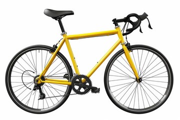 A yellow bike with a black seat photographed against a clean white background