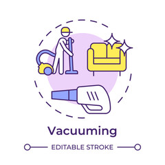 Vacuuming multi color concept icon. Household vacuum cleaner. Cleanliness disinfectant, detergent. Round shape line illustration. Abstract idea. Graphic design. Easy to use in infographic