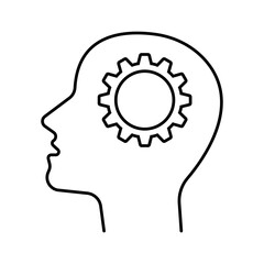 Human head with gear, brainstorming symbol editable stroke line icon
