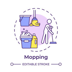 Mopping multi color concept icon. Detergent bottles, chemicals. Washing cleaner. Round shape line illustration. Abstract idea. Graphic design. Easy to use in infographic, presentation