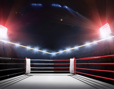 Un ring de boxeo/lucha lleno de luces, listo para el espect&aacute;culo