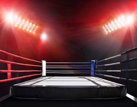 Un ring de boxeo/lucha lleno de luces, listo para el espect&aacute;culo