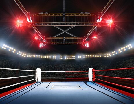 Un ring de boxeo/lucha lleno de luces, listo para el espect&aacute;culo